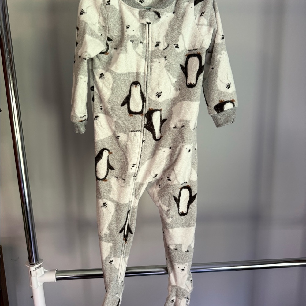 Carter's Gray and Black Footie One Piece with Playful Penguins